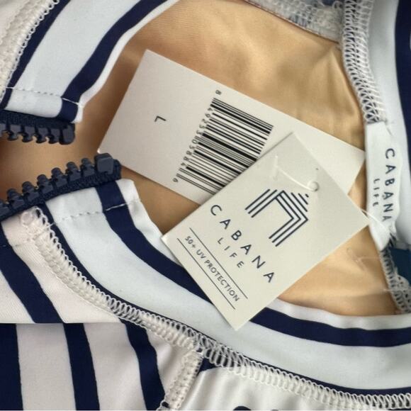 Cabana Life Navy striped zipup Unisuit 50+UPF Size Large NWT - Picture 9 of 12